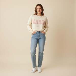 Panache Apparel Margs Graphic Knit Pullover Sweater Cream Pink L